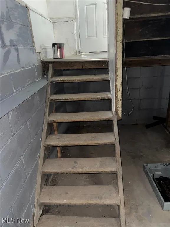 Stairway with concrete block wall