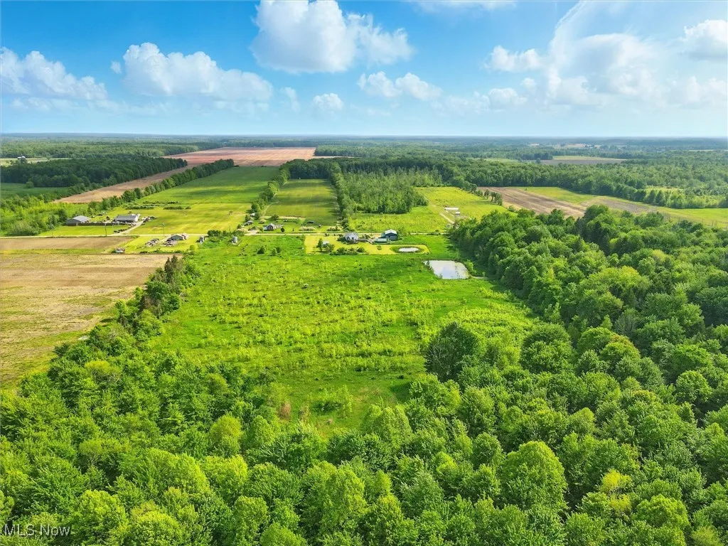 Overview of rural landscape featuring farmland