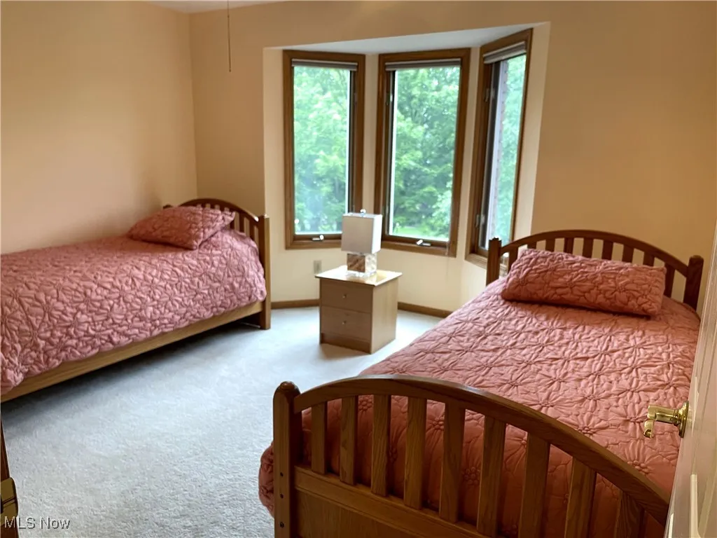 Bedroom with light carpet