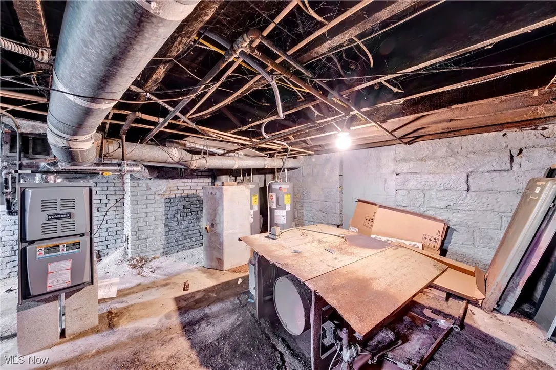 Unfinished basement with water heater
