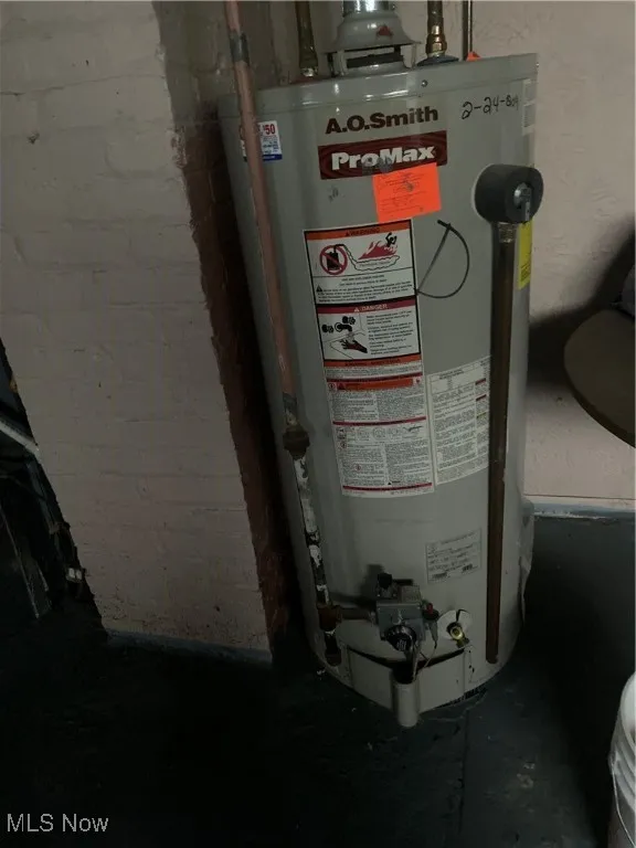 Utility room featuring water heater