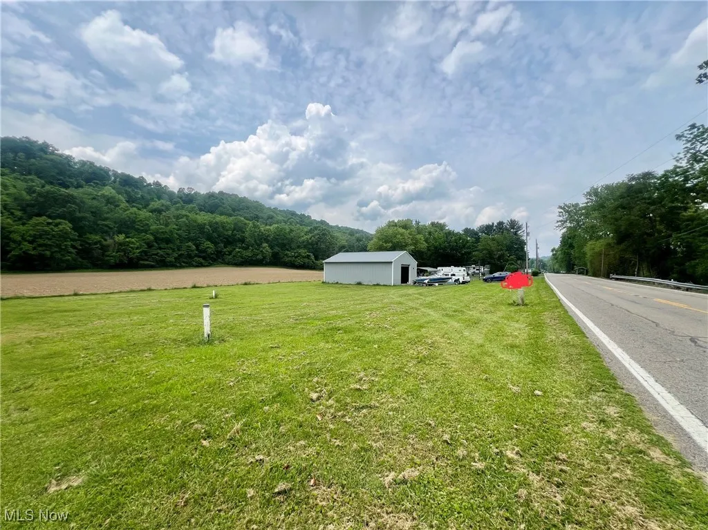 View of grassy yard featuring a view of trees