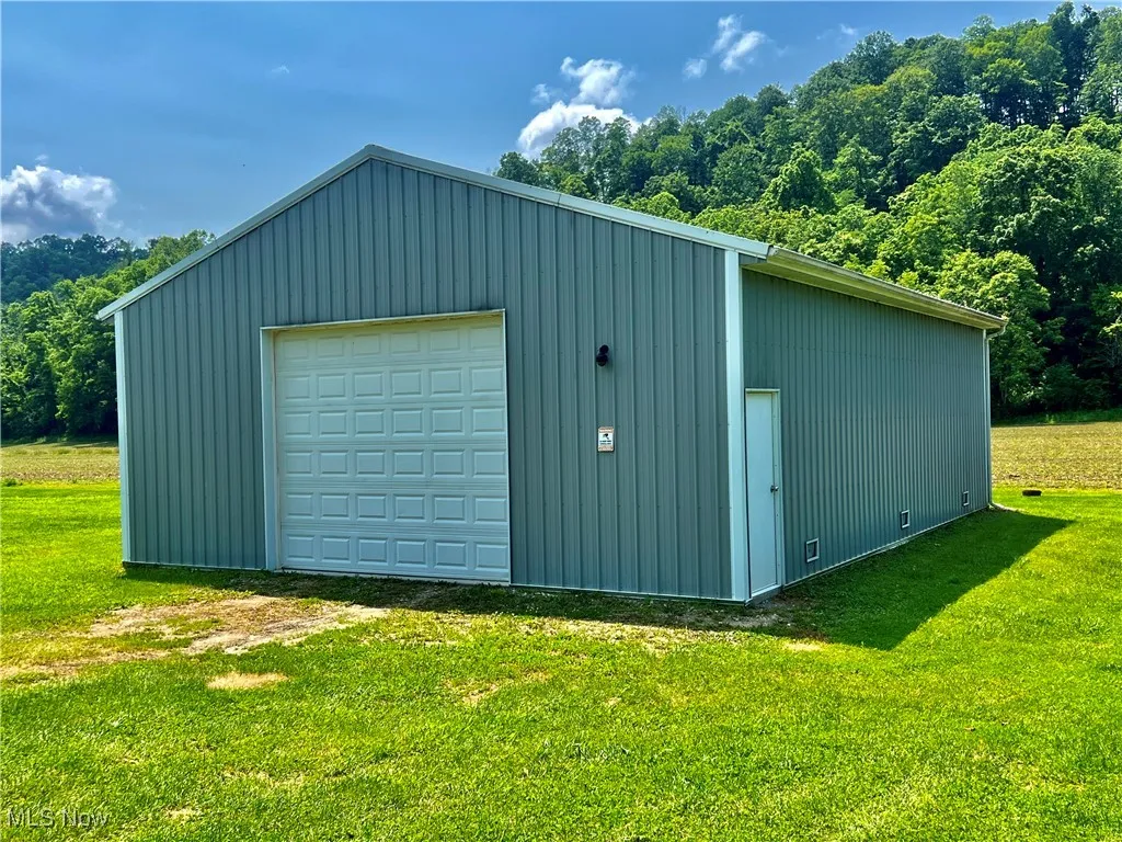 View of detached garage