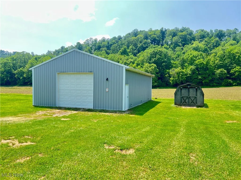View of detached garage