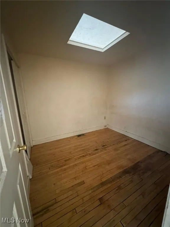 Bonus room featuring a skylight, hardwood / wood-style floors, and baseboards