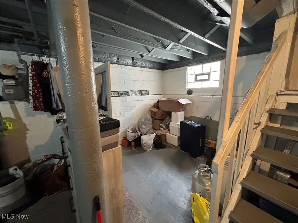 Below grade area with concrete block wall