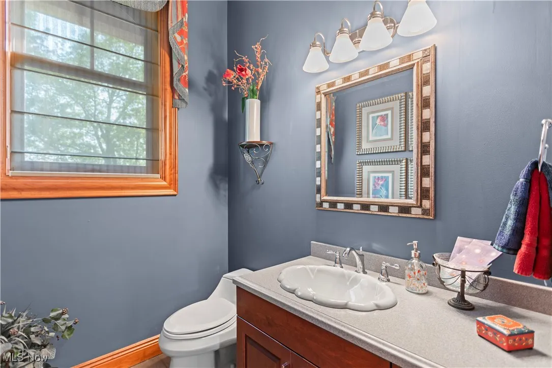 Half bath featuring vanity and toilet