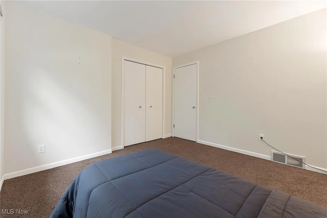 Carpeted bedroom featuring baseboards and a closet