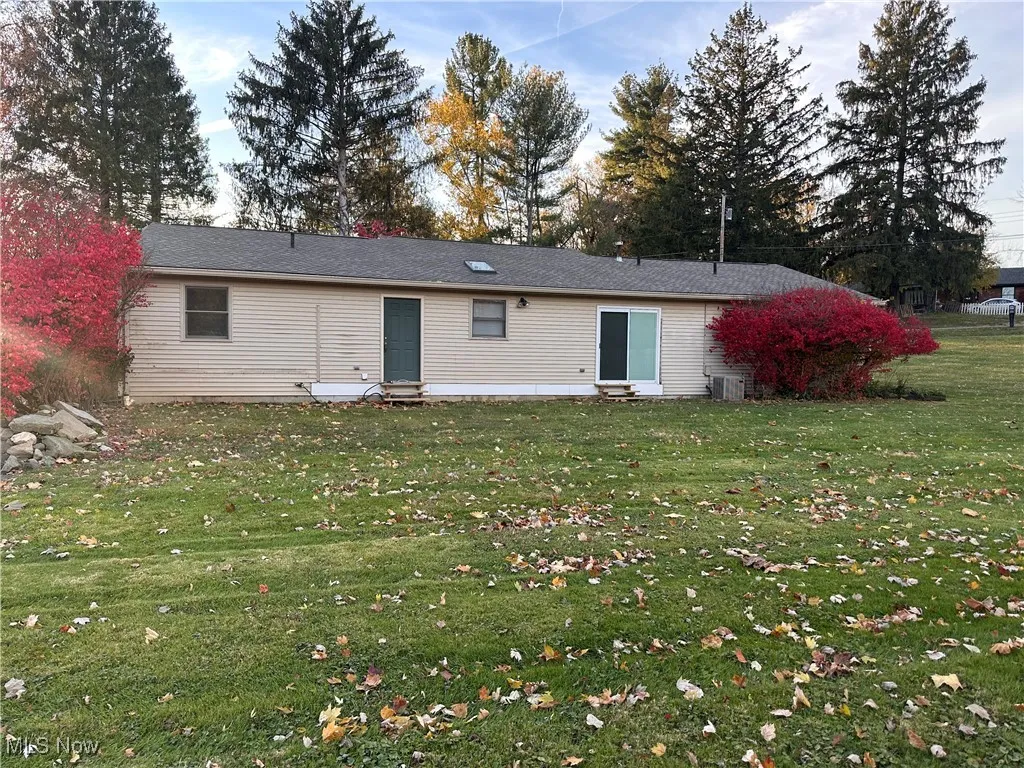 Rear view of house with a yard and entry steps
