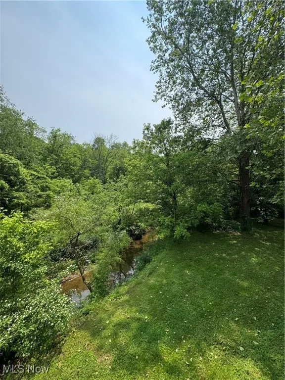 View of grassy yard with a view of trees