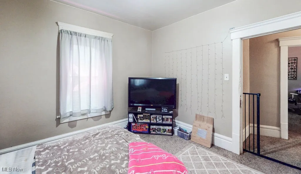 Bedroom with carpet floors and baseboards