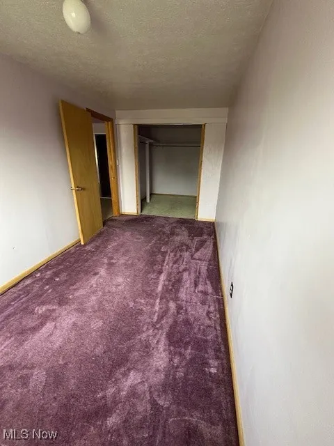 Bdr 5 featuring carpet flooring, a textured ceiling, and a walk-in closet