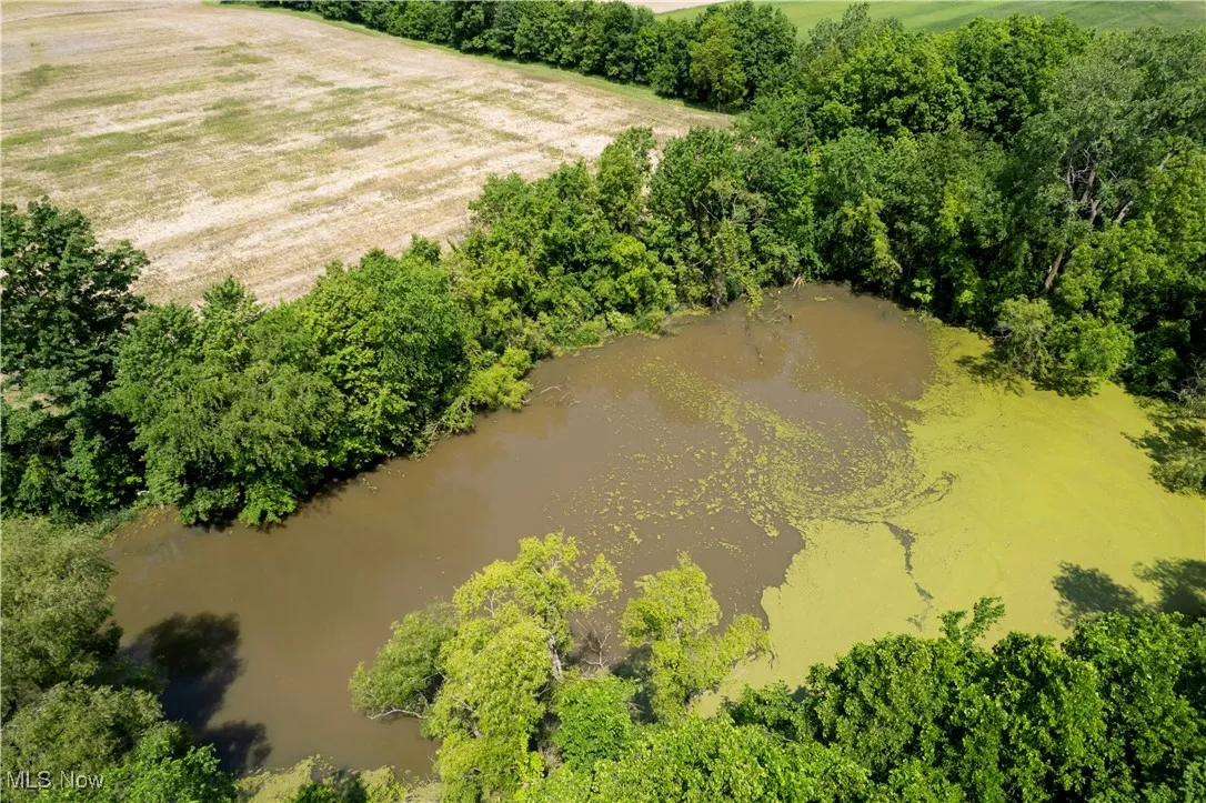 Aerial view of a nearby body of water