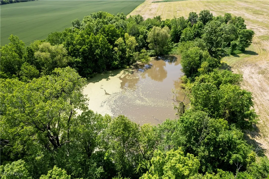 Aerial view of a nearby body of water