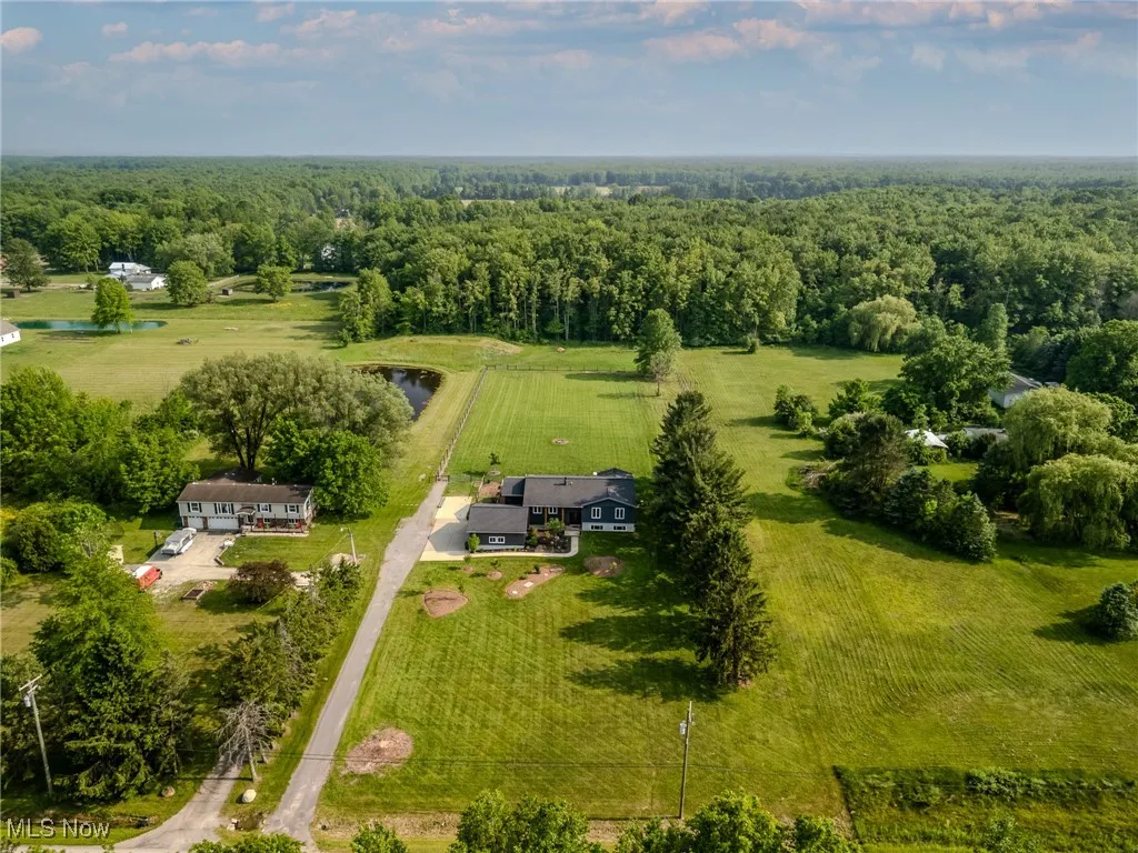 Overview of rural landscape with a heavily wooded area
