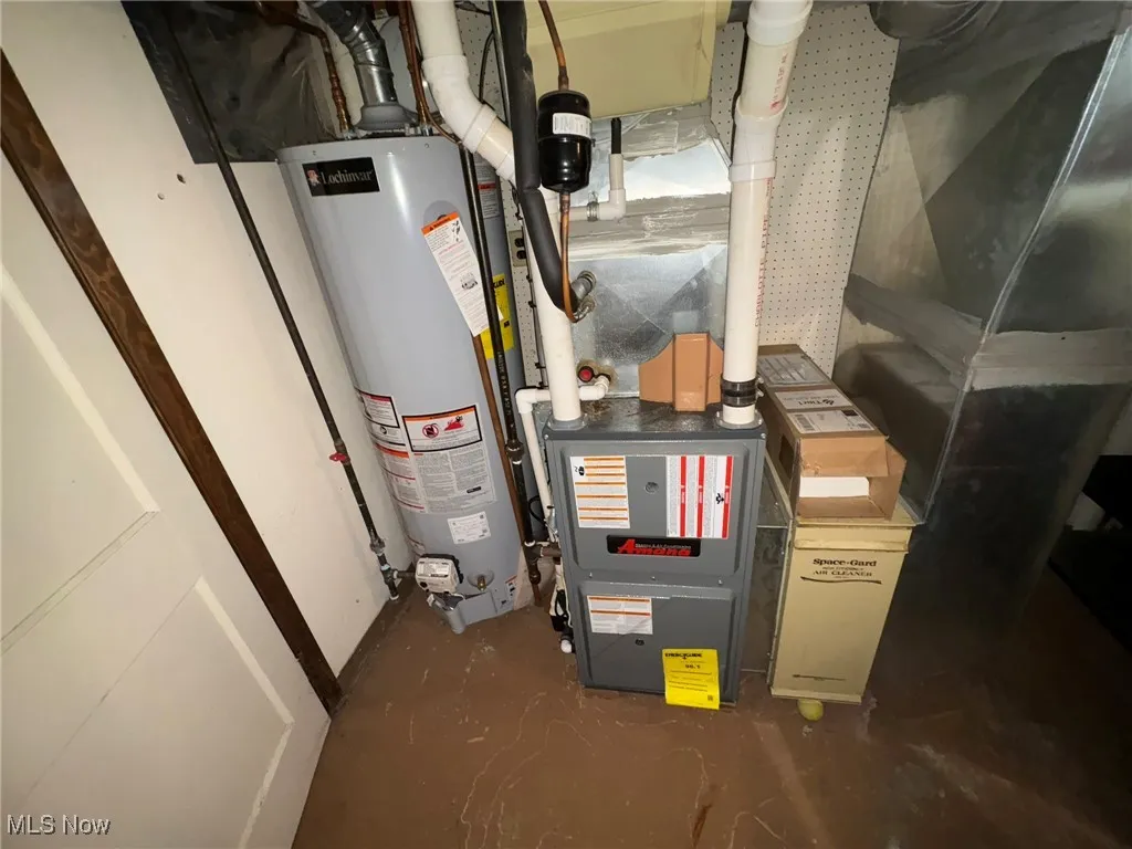 Utility room with water heater and heating unit
