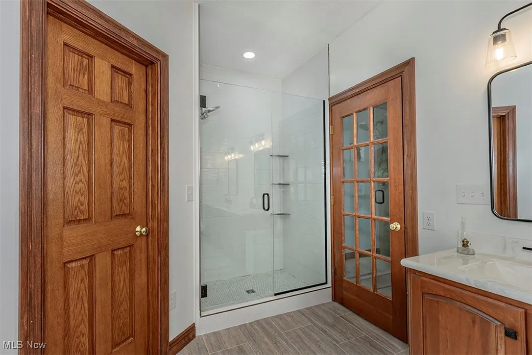 Master bath glass shower.