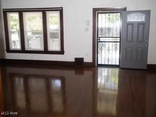 Foyer entrance with plenty of natural light and dark wood-style flooring
