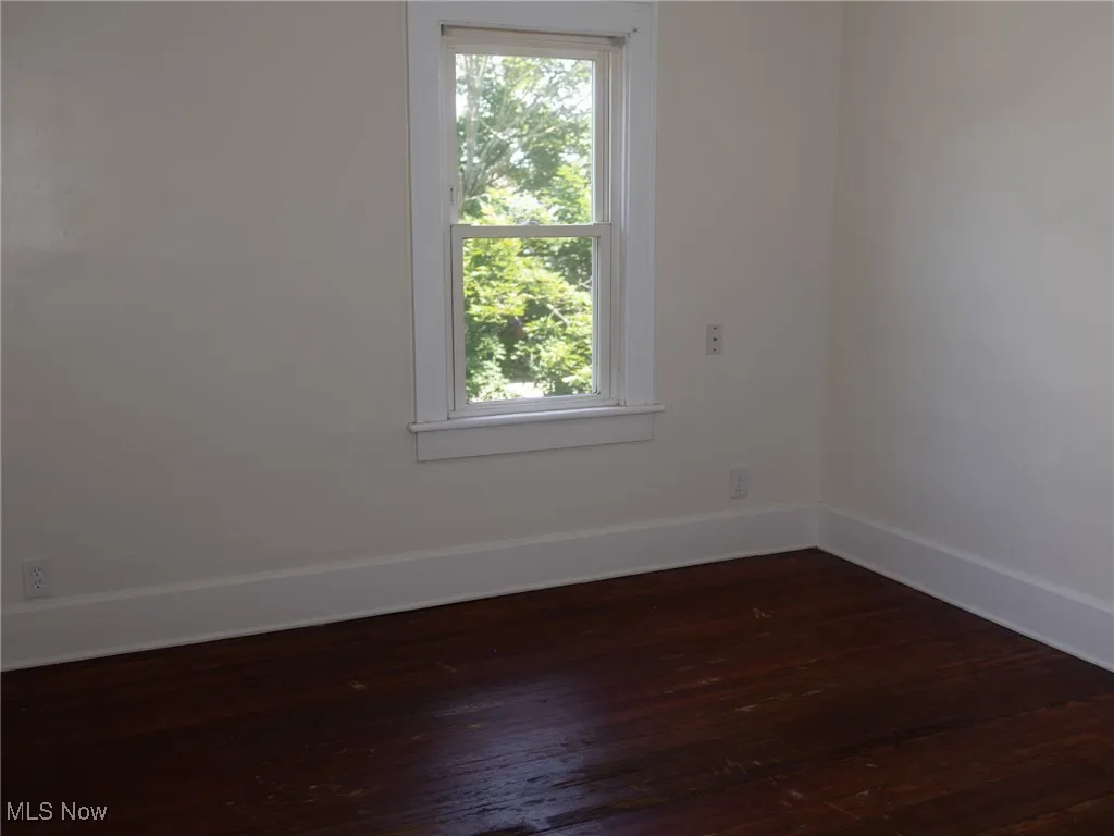 Spare room featuring dark wood-style floors and plenty of natural light