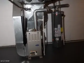 Utilities featuring water heater and heating unit