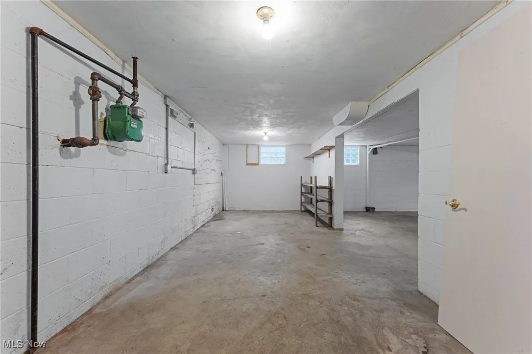 Basement with concrete block wall and gas meter