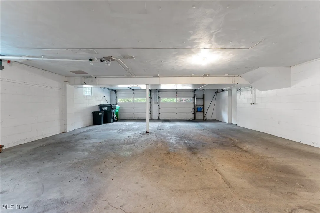 Garage with concrete block wall
