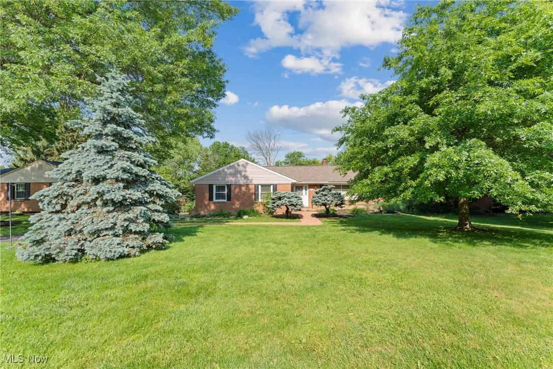 View of front of property with a front yard and a chimney
