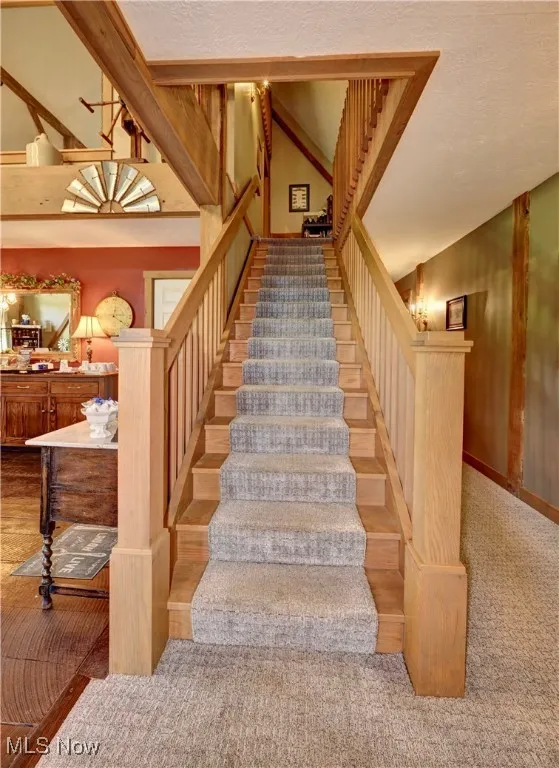 Stairs featuring carpet