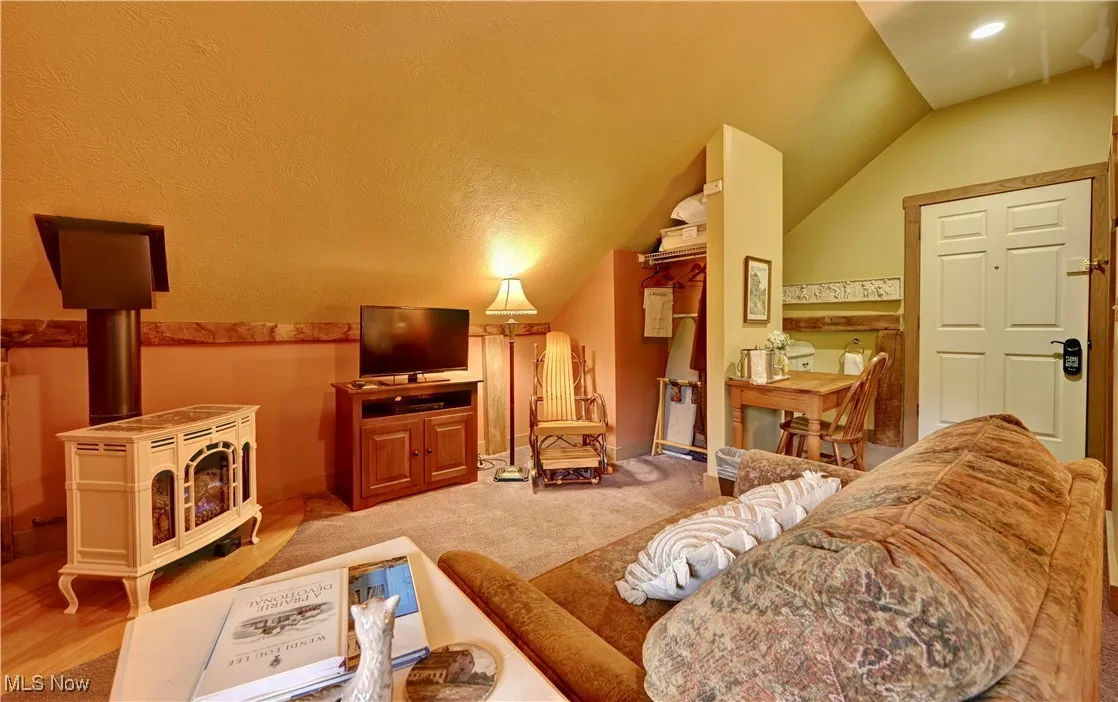 Living area with vaulted ceiling