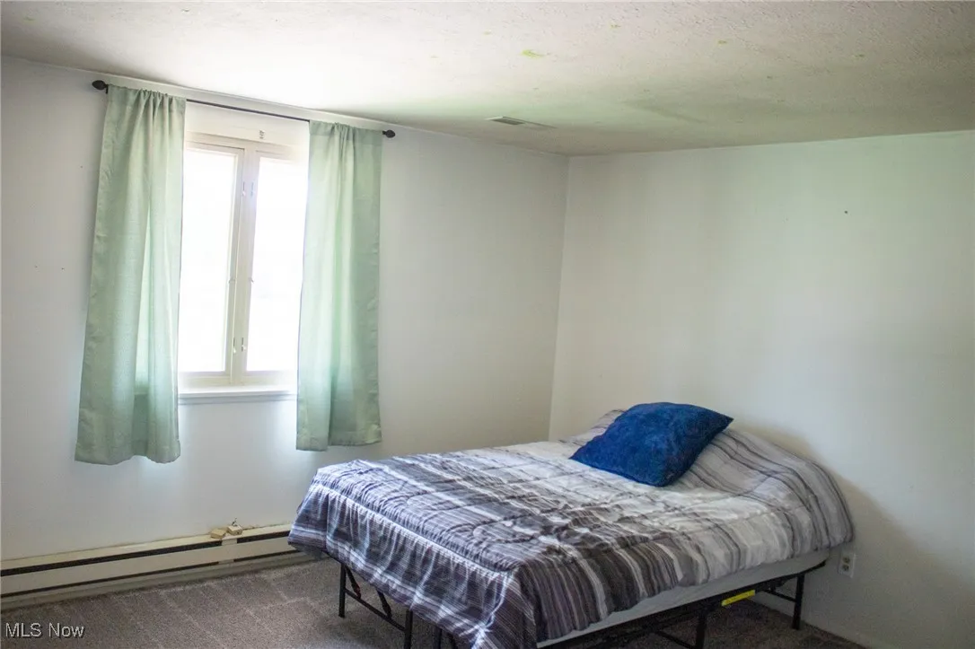Bedroom featuring a baseboard radiator and carpet flooring
