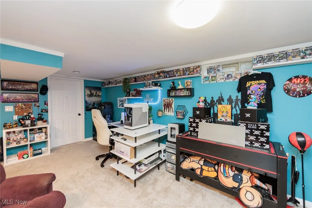 Office area with carpet flooring