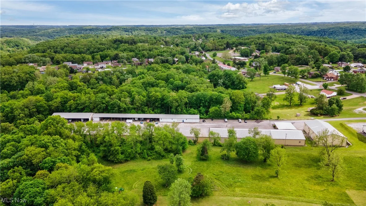 Aerial view of a heavily wooded area