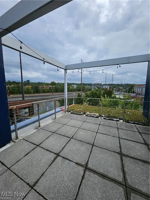 View of patio with a balcony