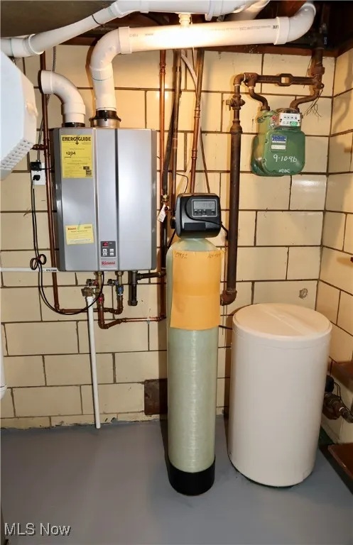 Utilities with tankless water heater and gas meter