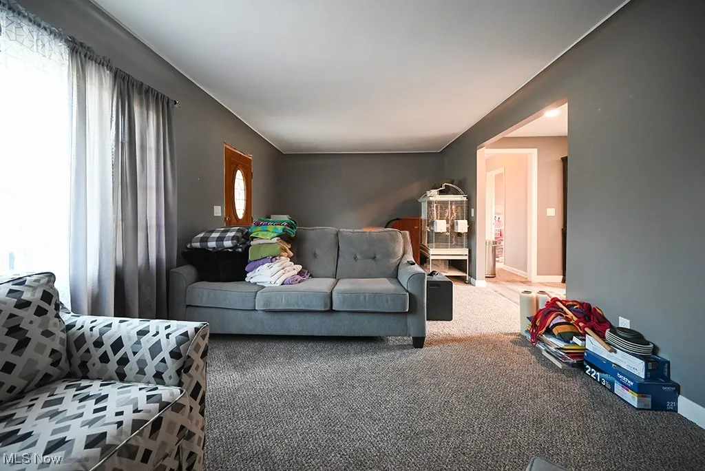 Living area featuring carpet flooring