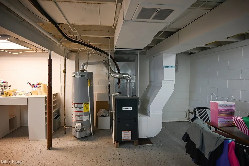 Utilities featuring gas water heater and heating unit