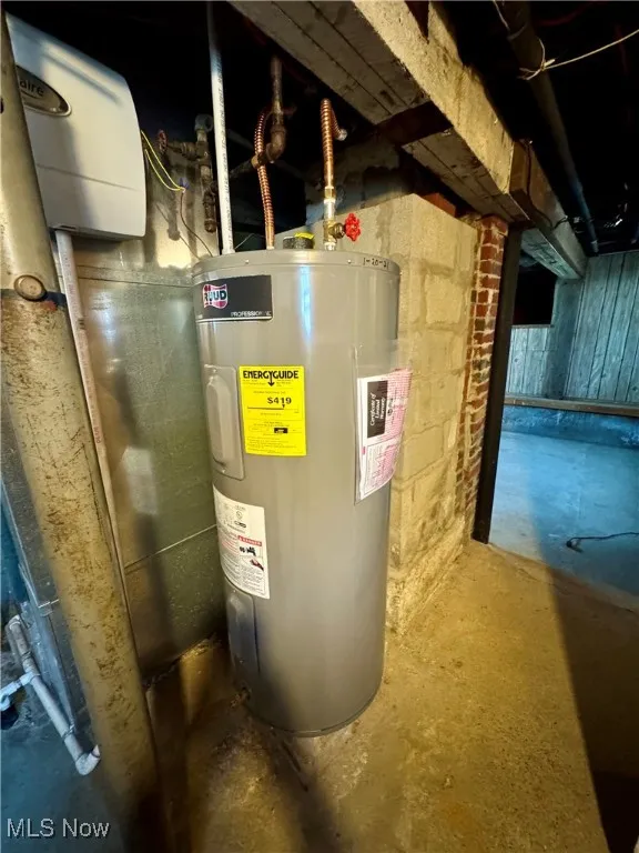 Utility room with electric water heater