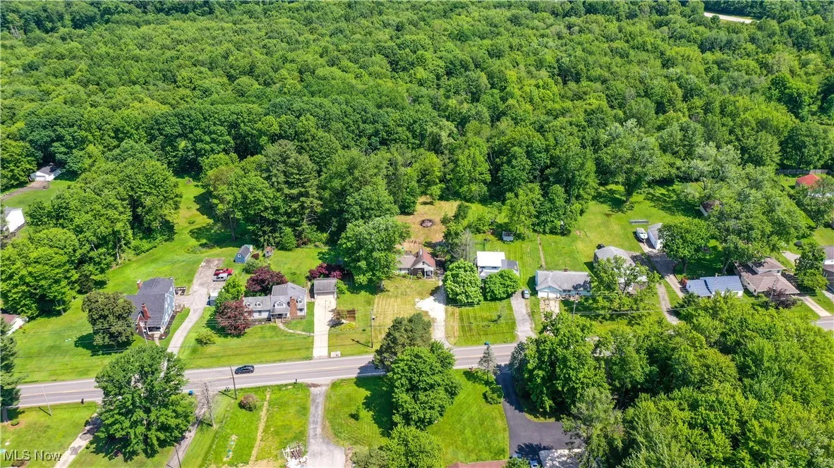 Aerial view of a heavily wooded area