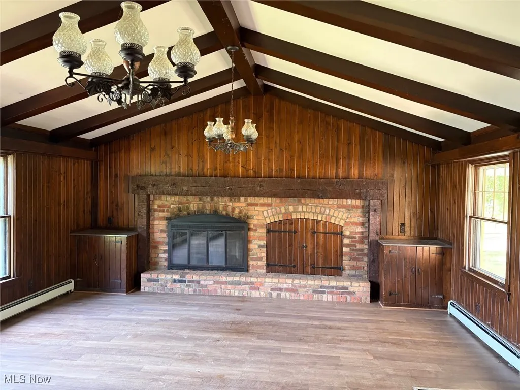 Family room with beamed cathedral ceiling