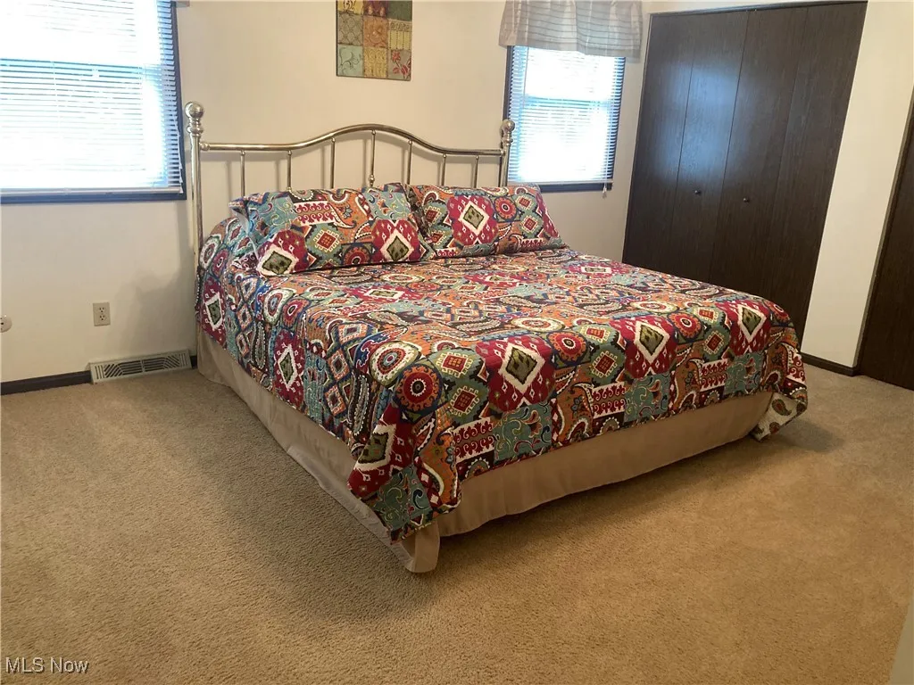 Carpeted bedroom with multiple windows