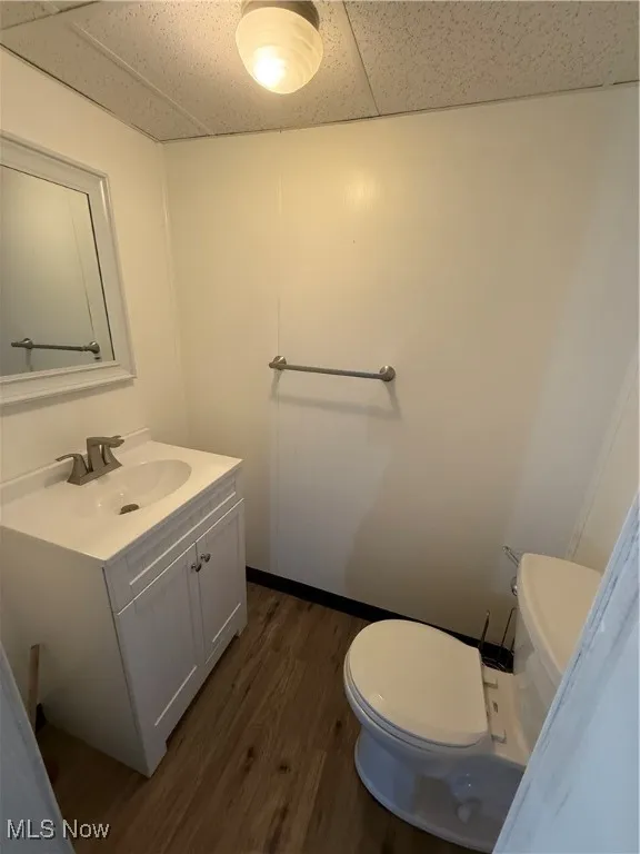 Bathroom with vanity and wood finished floors