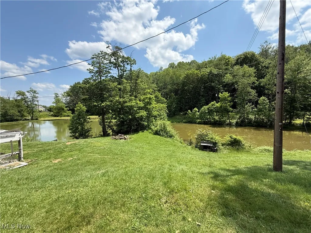 View of grassy yard with a water view