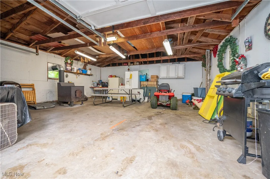 Garage with a wood stove