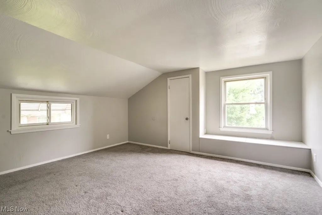 Additional living space with carpet and vaulted ceiling