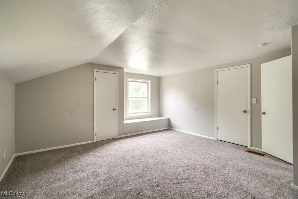 Additional living space featuring carpet floors and lofted ceiling