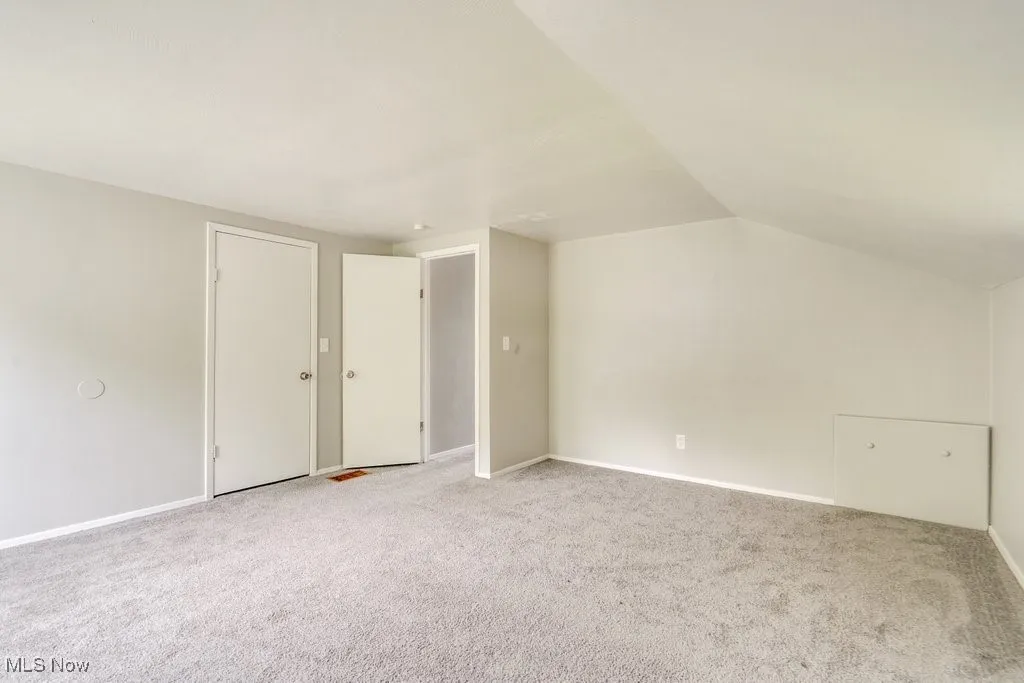 Bonus room featuring light colored carpet and vaulted ceiling