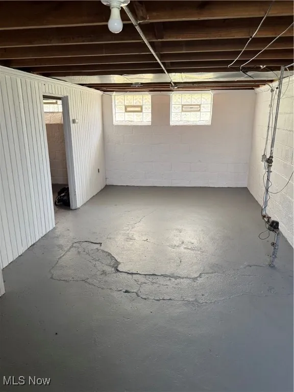 Below grade area with plenty of natural light and concrete block wall