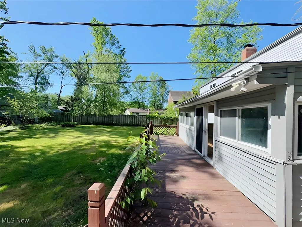 Fenced backyard featuring a wooden deck