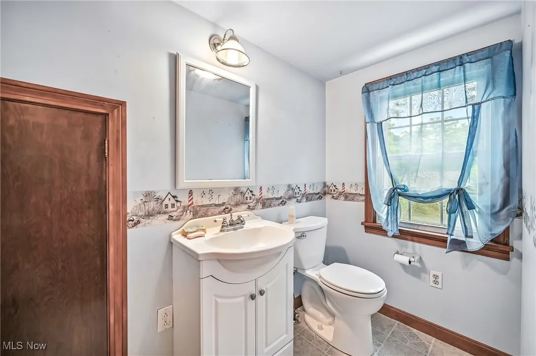 Half bath featuring vanity and toilet