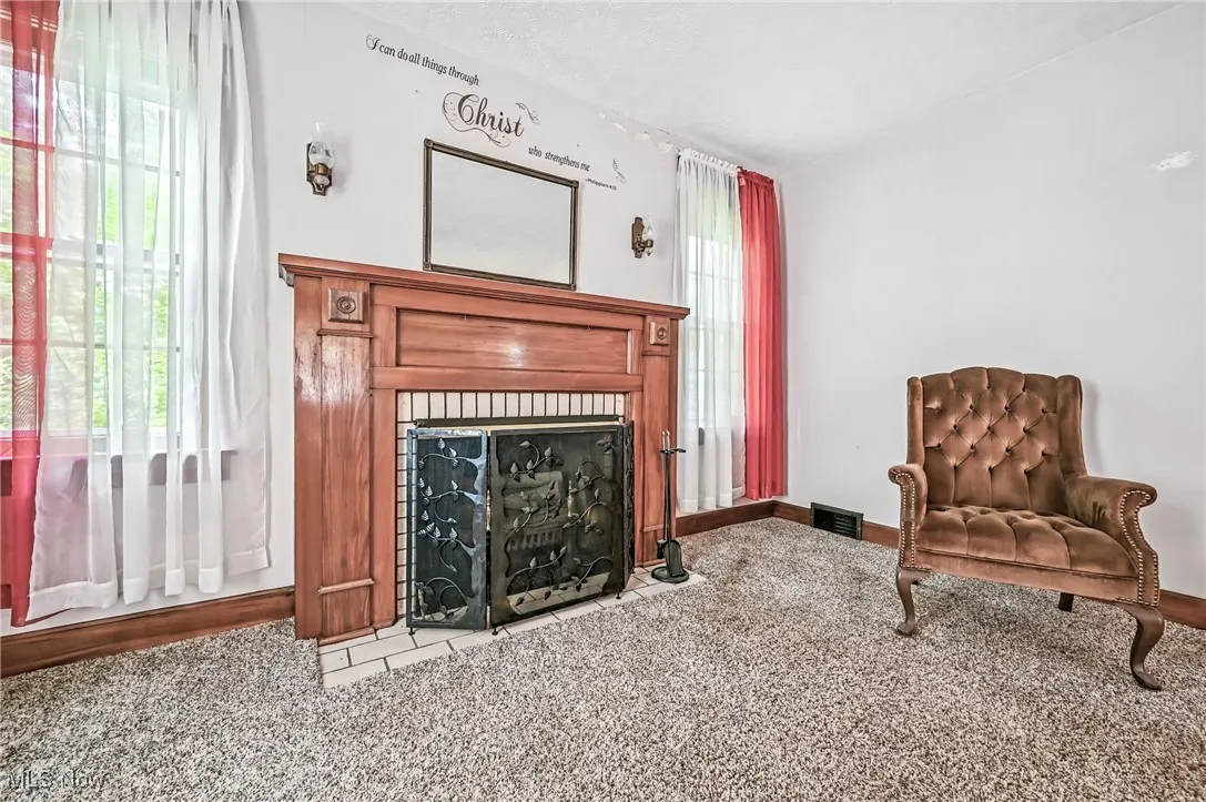 Living area featuring carpet flooring and healthy amount of natural light
